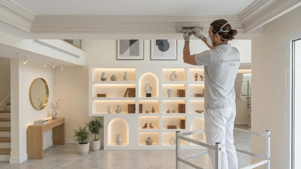Escayolista profesional trabajando en vivienda en León