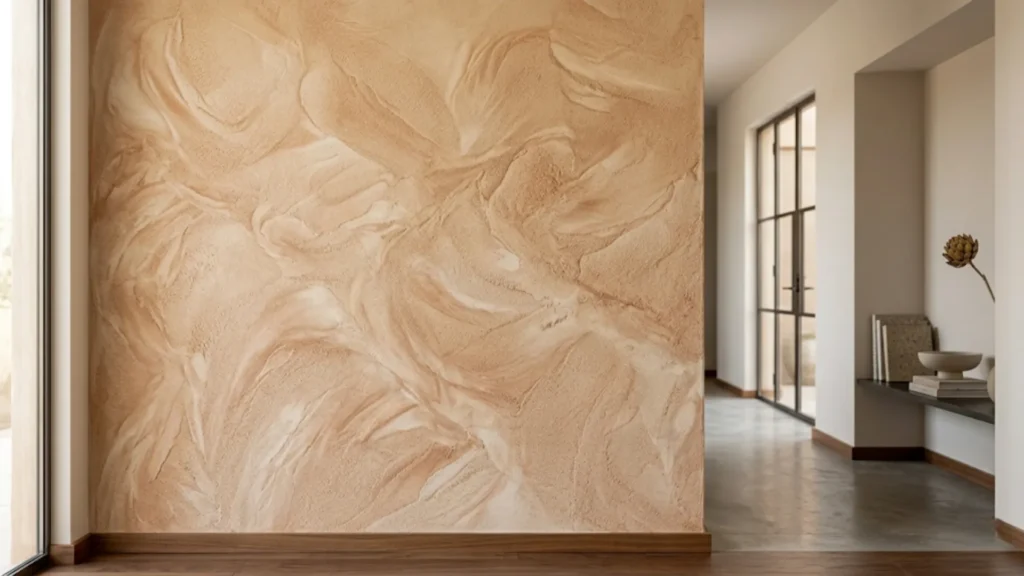 Pared con acabado de pintura efecto arena en interior de vivienda en León